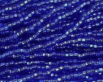 1 madeja de cuentas de cristal checo con revestimiento de plata y zafiro azul