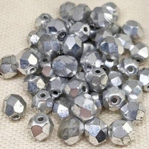 50 Vintage Silver Czech Faceted Glass Beads