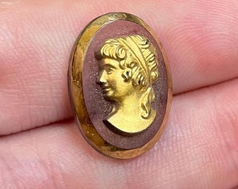 1 Vintage Golden Cameo Oval Glass Cabochon