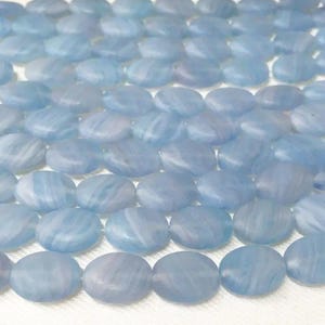 25 Vintage Blue Czech Misty Frosted Striped Oval Glass Beads