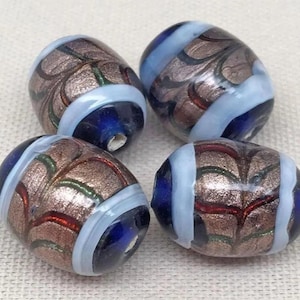 4 Vintage Blue Cobalt Chunky Aventurine Oval Glass Beads