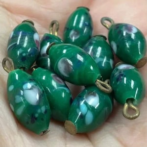 10 Vintage Green Japan Millefiori Oval Glass Charms
