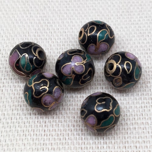 Vintage Black Cloisonne Round Beads Chinese Floral 12 14 & Etsy