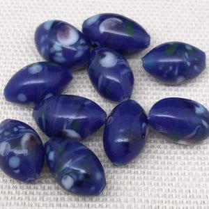 10 Vintage Blue Dark Japan Millefiori Oval Glass Beads