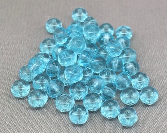 50 Aqua Blue Faceted Rondelle Glass Beads 5mm