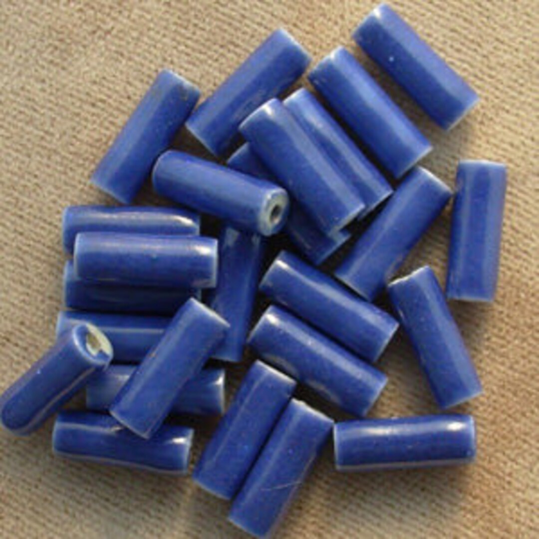 24 Vintage Japan Blue Ceramic Tube Beads 4858 Etsy