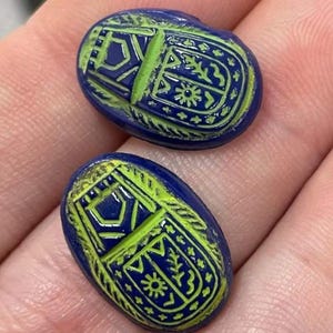 1 Vintage Blue Scarab Egyptian Glass Cabochon