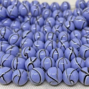 6 Vintage Blue Cornflower Japan Striped Round Glass Beads