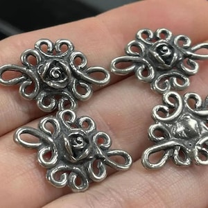 6 Vintage Silver Plated Rose Metal Connector Components