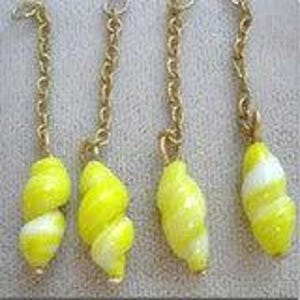 10 Vintage Yellow Japan Oval Twist Glass Charms #3237