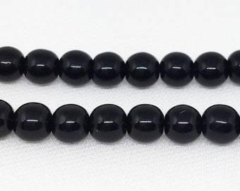 50 Black Czech Round Glass Beads 6mm