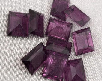 10 Vintage Amethyst Purple Rectangle Glass Cabochons