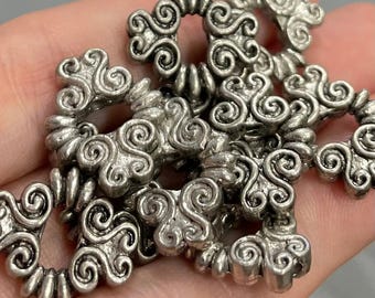 10 Vintage Silver Pewter Ornate Beads