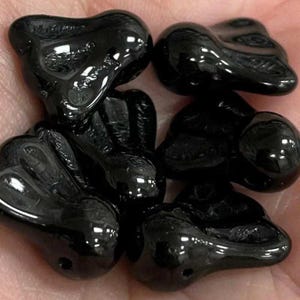 6 Vintage Black German Fan Glass Beads
