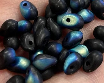 50 Black AB Czech Drop Matte Glass Beads