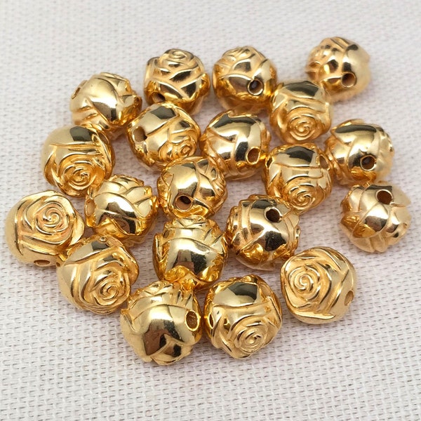 20 Vintage Gold Acrylic Rose Beads 9mm
