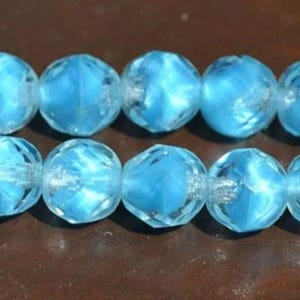 12 vintage blauw turkoois heldere Duitse Givre glaskralen