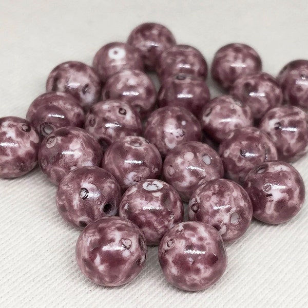 25 Mauve Mottled Pink Picasso Czech Round Glass Beads 8mm