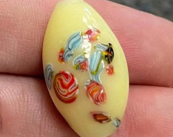 1 Vintage gele botercrème Japanse millefiori glaskraal
