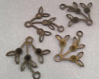 10 Vintage Aged Brass Multi Leaf Connector Metal Findings 25mm