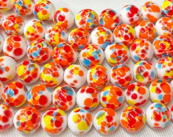 6 Vintage Japan White Orange Cherry Brand Round Glass Beads