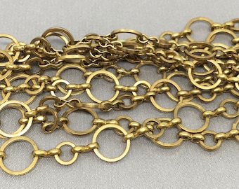 1 Foot Vintage Ring Linked Brass Metal Chain