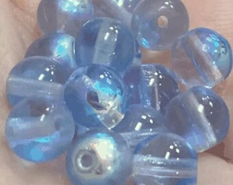100 cuentas redondas de vidrio checo azul zafiro claro AB