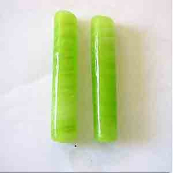 2 vintage austrian long lime green glass tube beads 9309