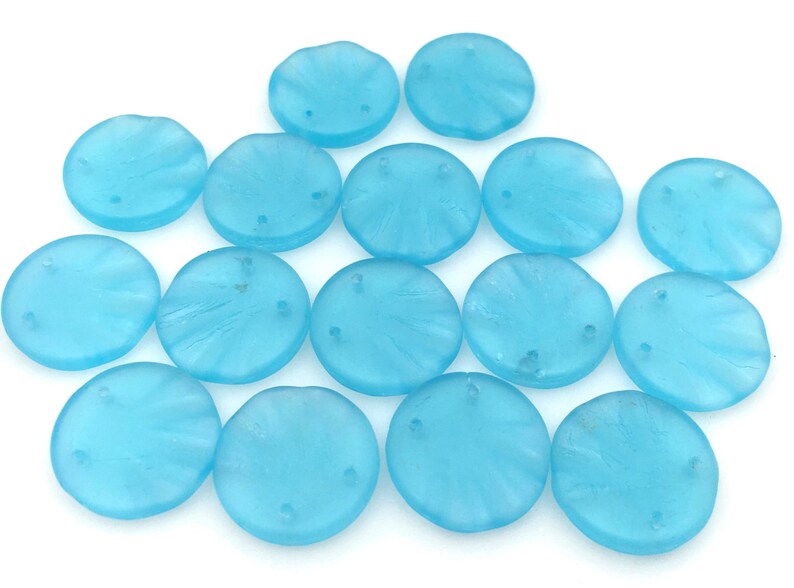 10 Vintage Frosted Aqua Turquoise Czech Shell Glass Beads 15mm