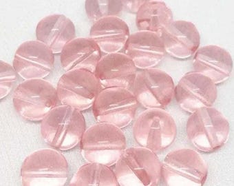 25 rosafarbene, runde, transparente Glasperlen aus Tschechien