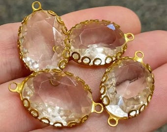 4 conectores de cristal ovalado vintage de lujo transparente