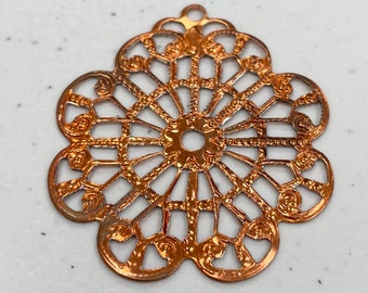 4 vintage copper filigree pendants