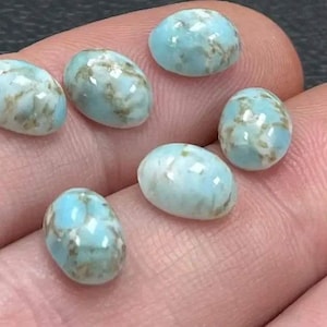 6 Vintage Blue Turquoise Japan Matrix Oval Glass Cabochons