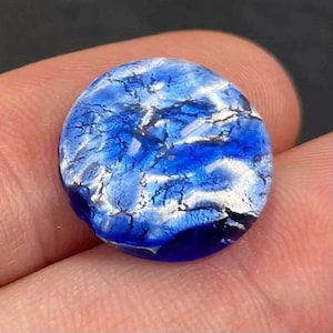 1 Vintage Blue Japan Foil Round Glass Cabochon