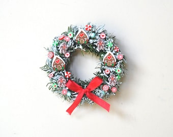 Dollhouse Miniature-Candy Wreath with Gingerbread House.
