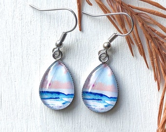 Beach Earrings, Ocean Inspired Jewelry, Surgical Stainless Steel, "Candy Seascape"