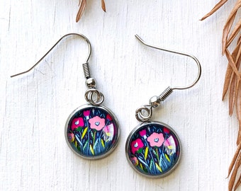 Floral Earrings, Floral Art Jewelry, Colorful Earrings