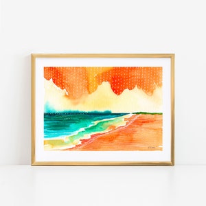 Colorful Beach Art, Abstract Seascape Print, Beach Wall Decor image 1