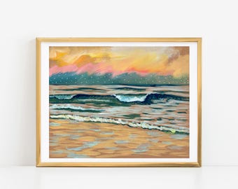 Vintage Style Beach Art - Sunrise Coastal Art