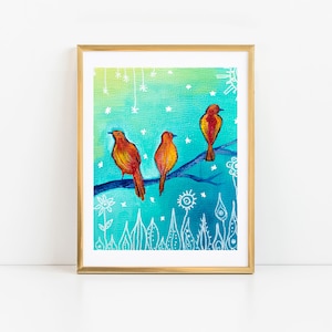 Birds Art, Simple Birds Print, Three Little Birds