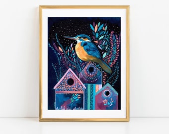 Kingfisher Art, Bird Lover Gift, Bird Wall Decor, Colorful Bird.