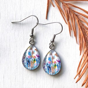 Floral Art Earrings, Teardrop Earrings, Flower Jewelry,  &quot;Abstract Floral&quot;