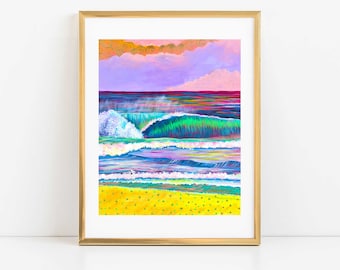 Wave Art, Multicolor Ocean Scene, Vibrant Seascape Art