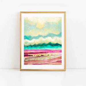 Abstract Ocean Painting, Colorful Beach Decor, Ocean Art