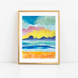 Abstract Seascape Print, Simple Seascape Art, Colorful Beach Art