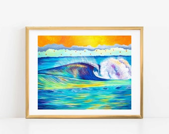 Beach Art Print, Beach Themed Wall Decor, Colorful Beach Art, Wave Print