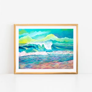 Wave Art, Beach Art Print, Ocean Themed Wall Decor, Colorful Beach Art