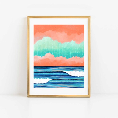 Simple Beach Art Beach Themed Wall Decor Colorful Beach Art Etsy