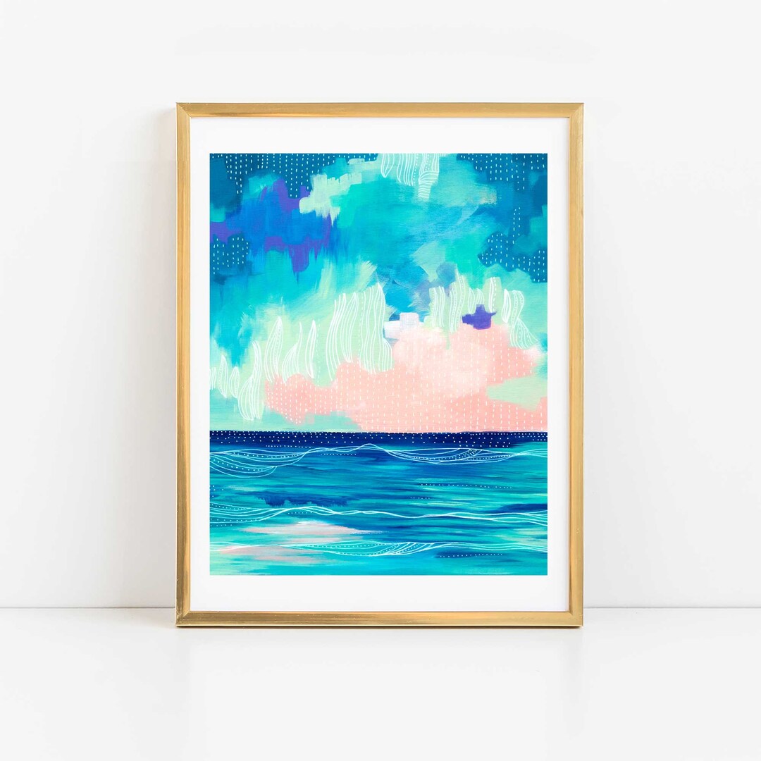 Simple Beach Art, Beach Themed Wall Decor, Colorful Beach Art Abstract