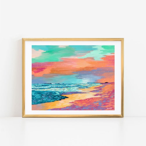 Simple Beach Art Beach Themed Wall Decor Colorful Beach Art Etsy